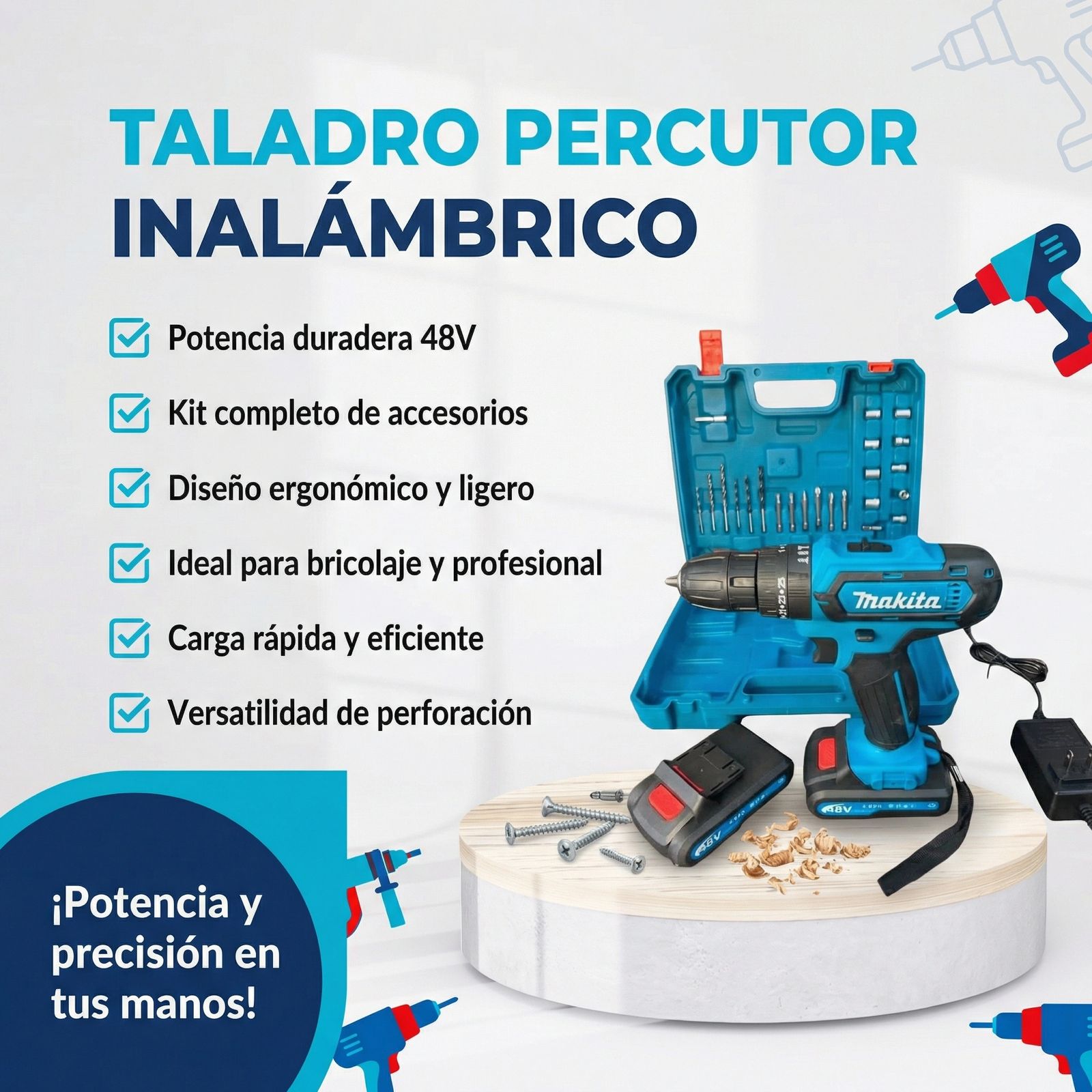 ⏰ OFERTA LIMITADA: TALADRO MAKITA 48V Con Percutor y Accesorios 🛒 ¡30% OFF + ENVÍO GRATIS!⭐